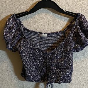 Blue floral cropped adjustable blouse from Aeropostale, good condition